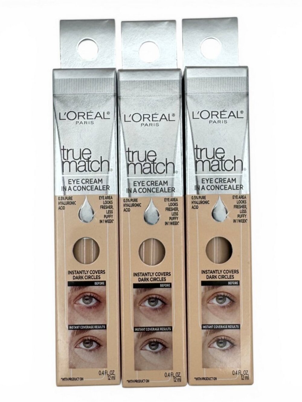 3 Pack L'Oreal True Match Eye Cream In A Concealer 0.4oz ea Shade N1-2 FAIR Pale